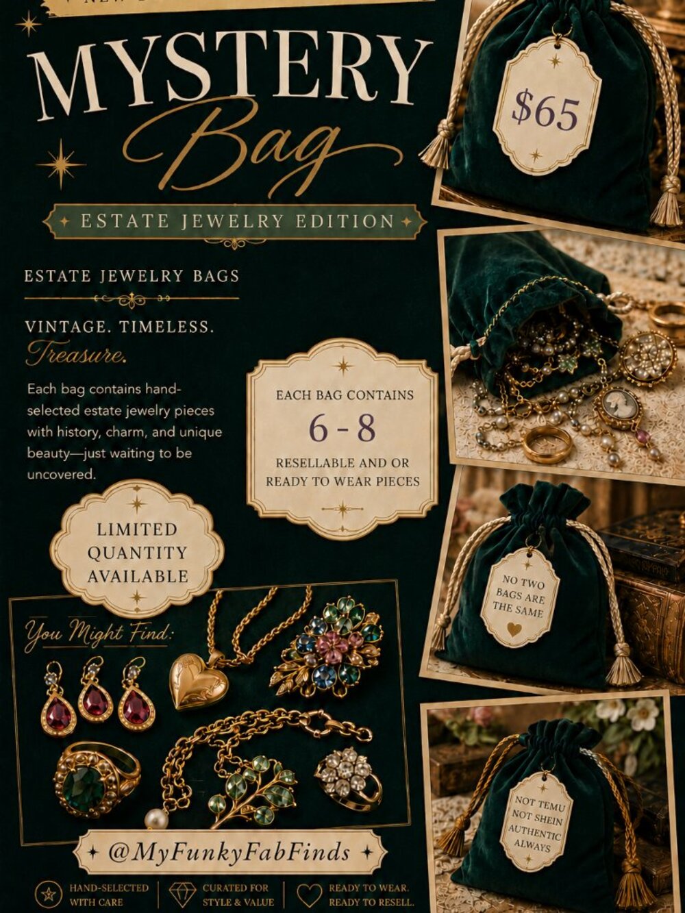 Vintage Estate Jewelry Mystery Bag  6 to 8 Pieces Curated Wearable & Resellable